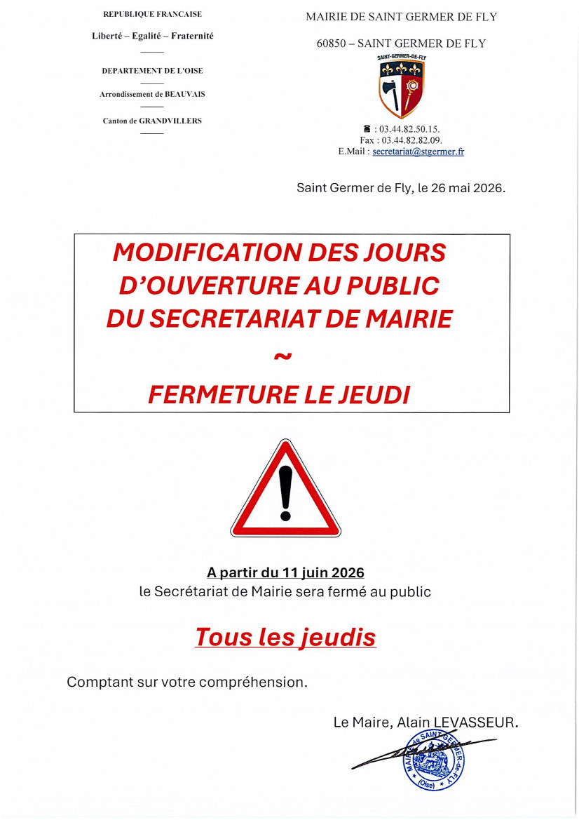 AVIS FERMETURE SECRETARIAT JEUDI